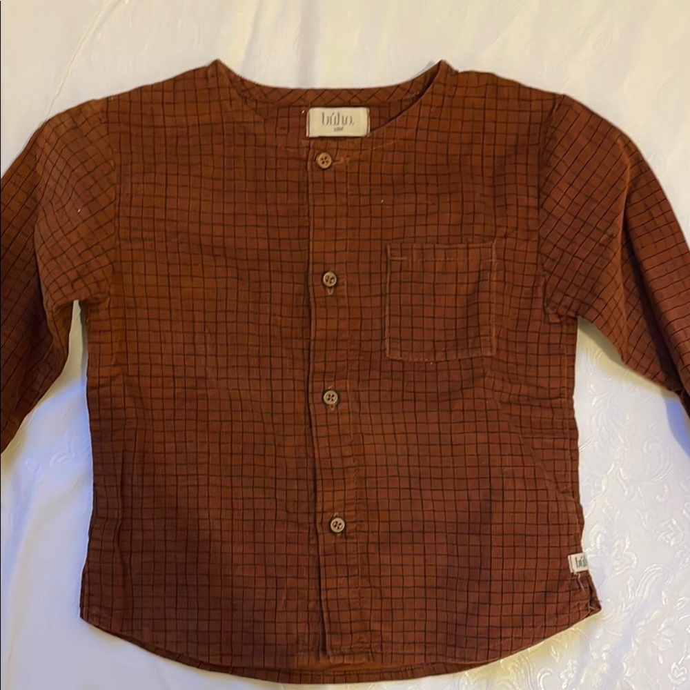 Grid Pattern Brown Kids Shirt